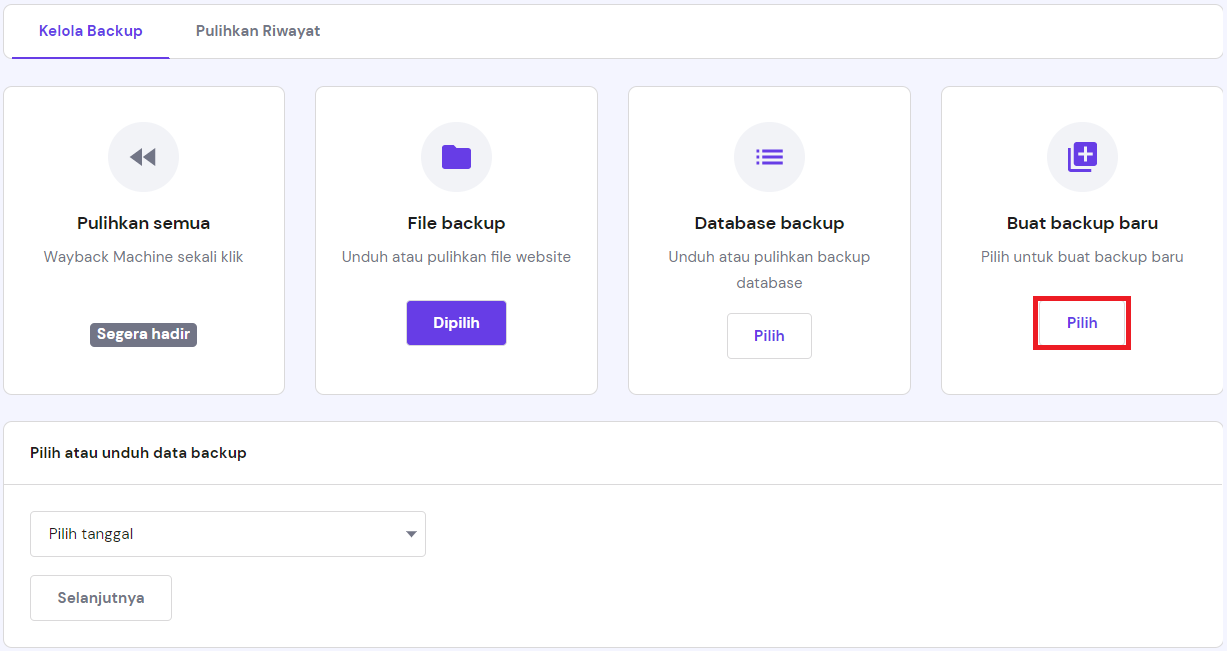 buat backup baru di hpanel