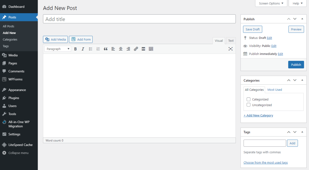 Classic Editor di WordPress