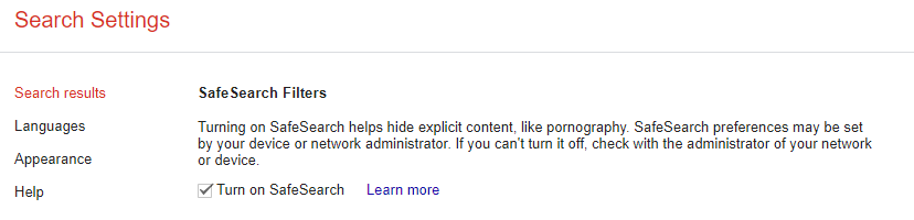 filter SafeSearch Google