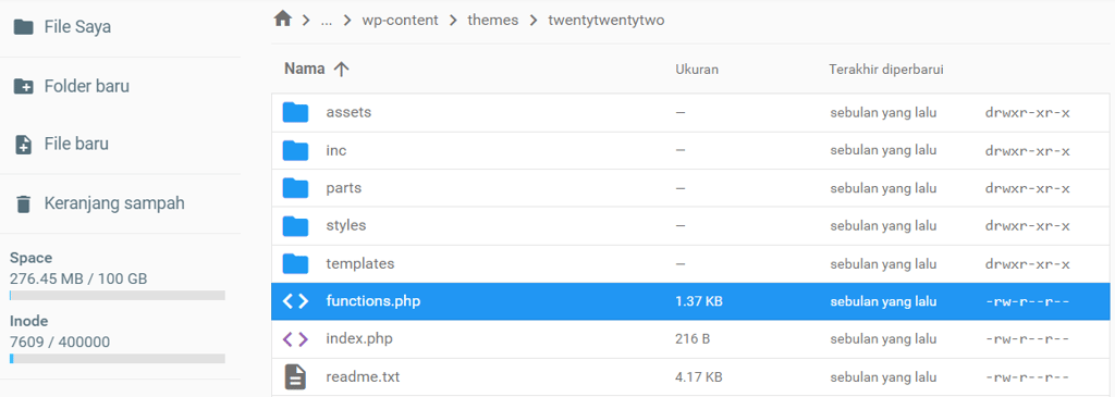functions.php di file manager hostinger