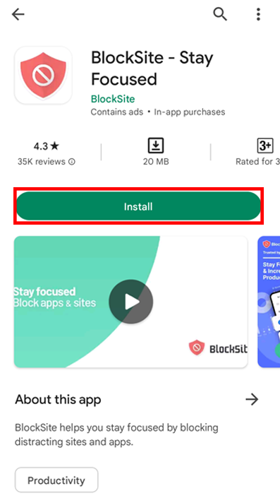 halaman download Blocksite di Play Store
