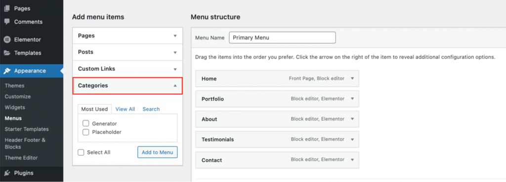 Menambahkan category ke menu di WordPress
