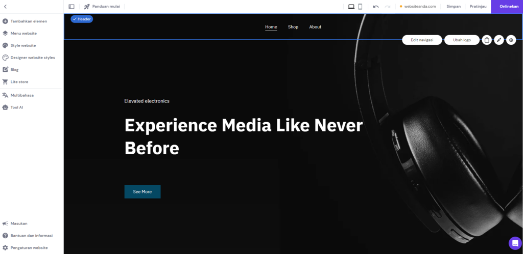 mengedit tampilan website di hostinger website builder