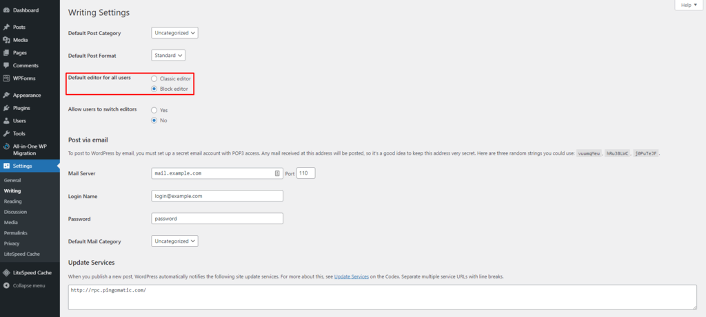 Mengubah editor default di pengaturan WordPress