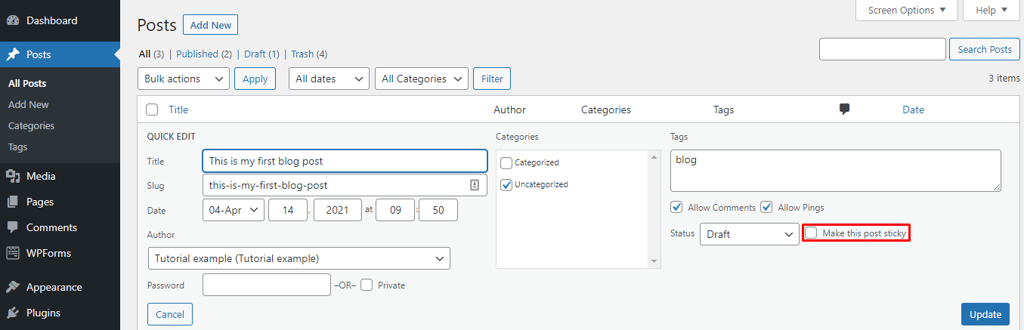 Quick Edit untuk Sticky Post pada WordPress