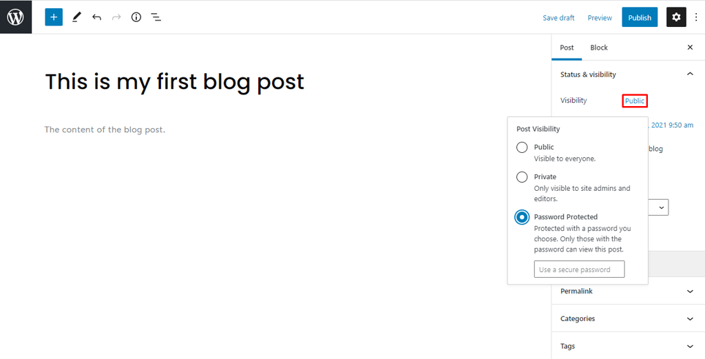 Status pada Gutenberg Editor di WordPress