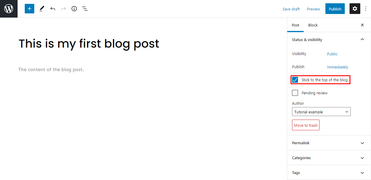 Mengaktifkan fitur sticky post yang ada pada Gutenberg Editor di WordPress