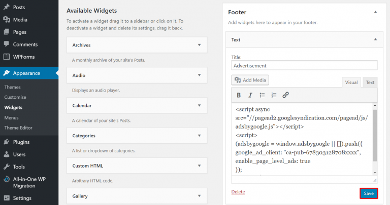memasukkan kode iklan melalui widget wordpress
