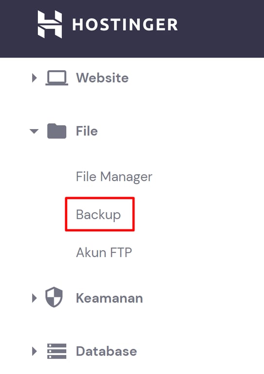 bagian backup di sidebar kiri hpanel