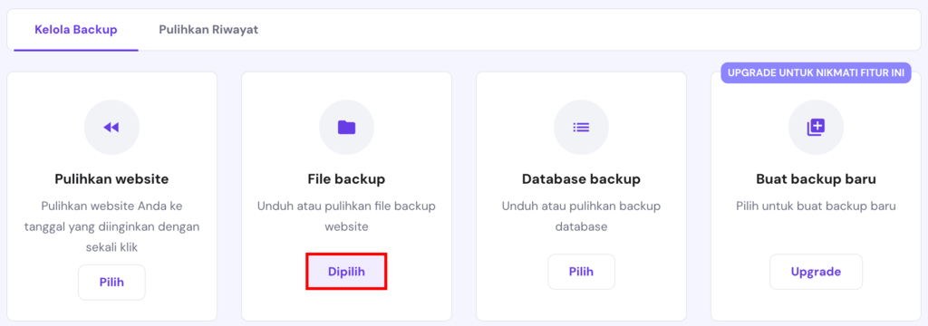 tampilan bagian backup di hpanel dengan opsi file backup yang dipilih