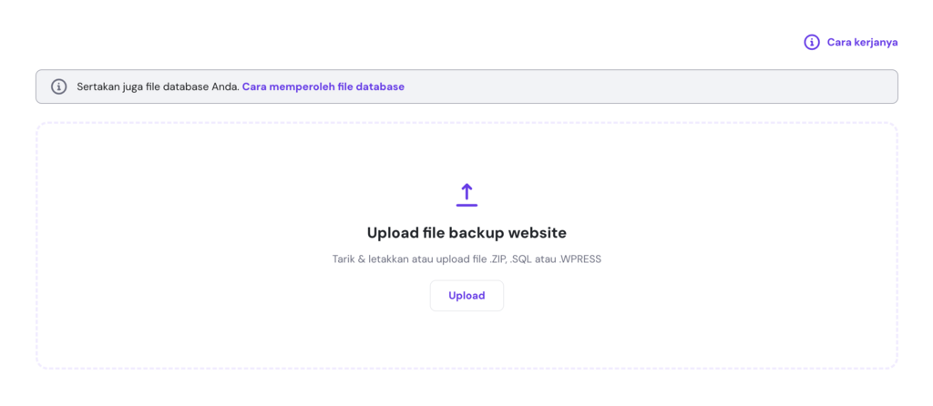 memilih opsi untuk mengupload file backup dalam cara pindah hosting website