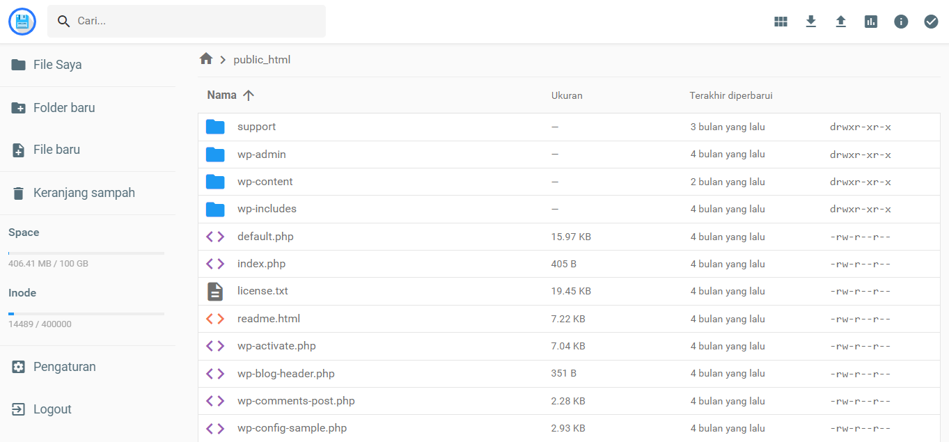 lokasi dimana wp-config.php berada