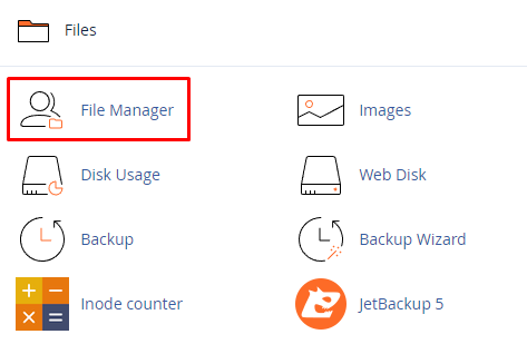 bagian files di cpanel dengan opsi file manager yang dipilih