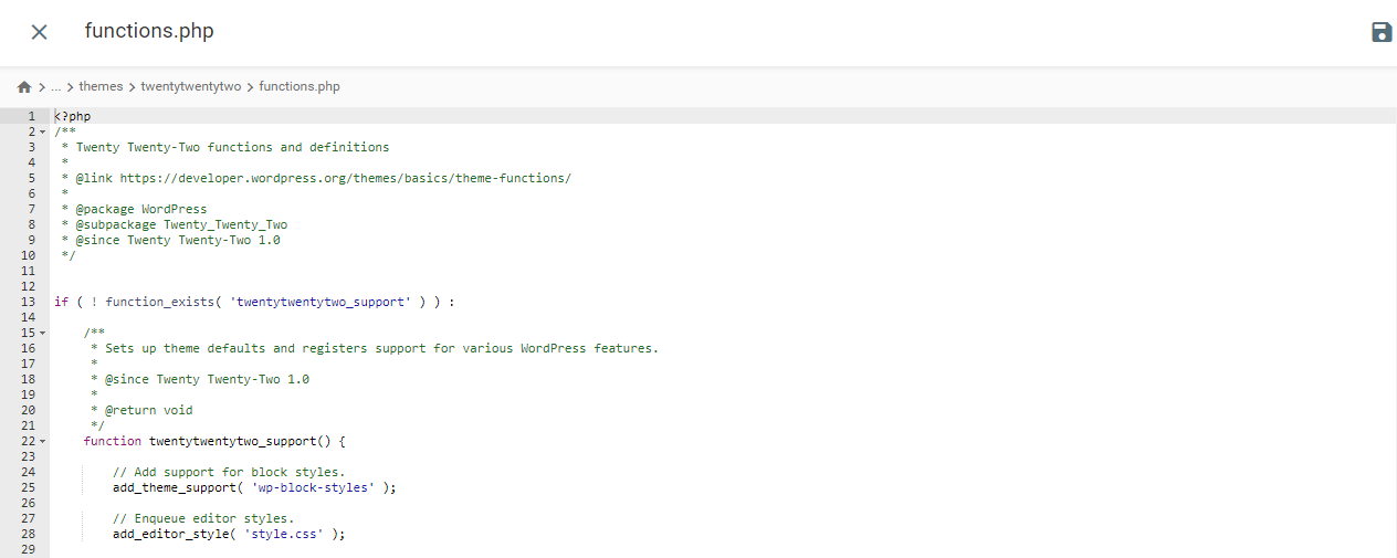 Tampilan antarmuka file editor pada file manager Hostinger
