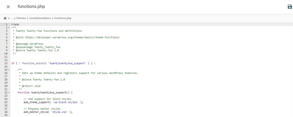 Tampilan antarmuka file editor pada file manager Hostinger