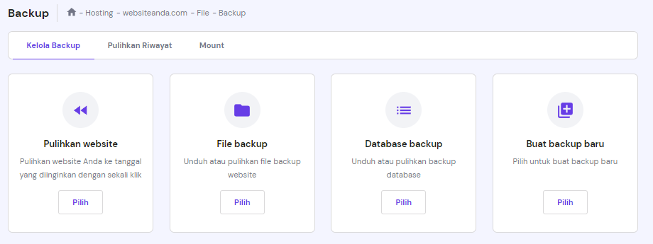 tampilan bagian backup di hpanel