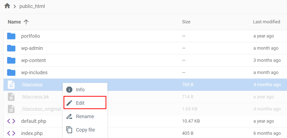 Edit file .htaccess di direktori root WordPress