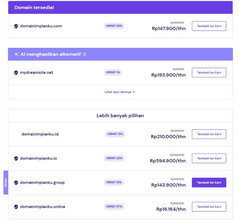 daftar domain yang diinginkan