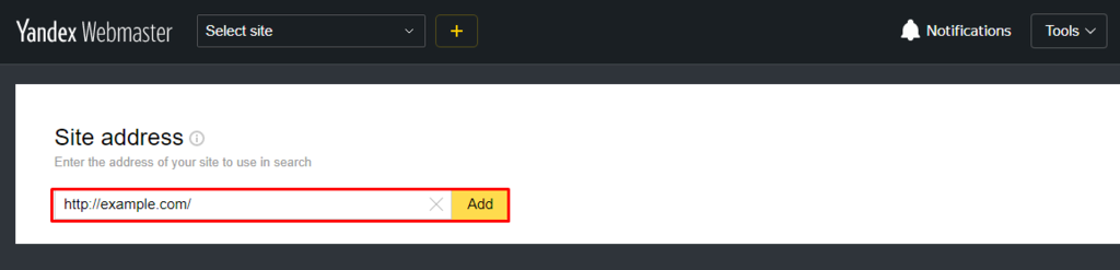 alamat website di yandex webmaster