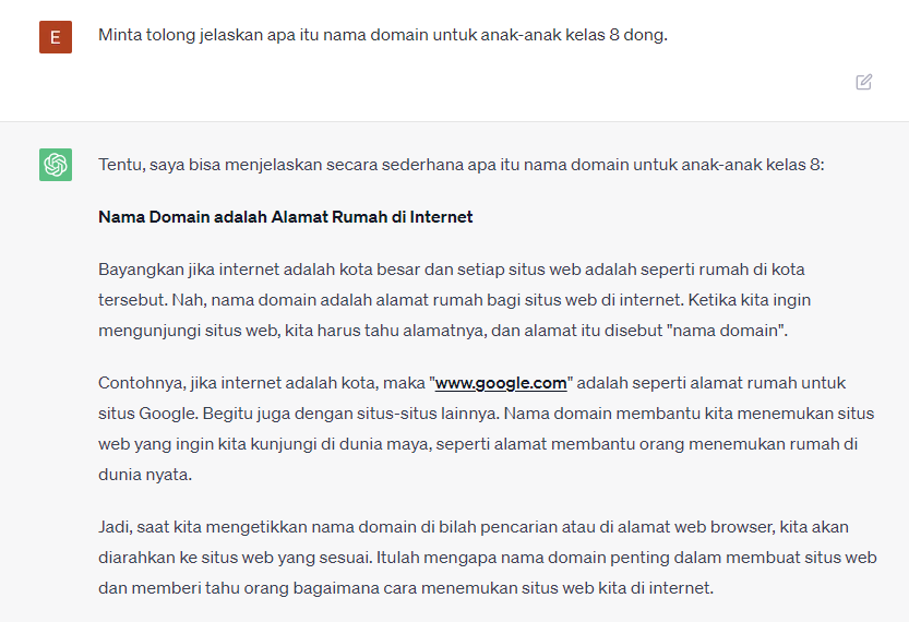 jawaban ai untuk menjelaskan arti domain kepada anak kelas 8