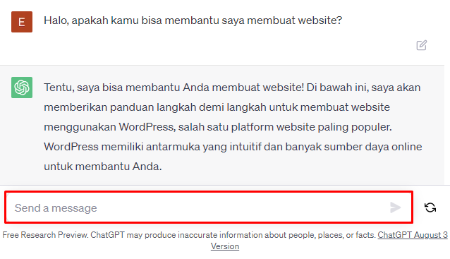 memulai percakapan mengenai cara membuat website dengan chatgpt