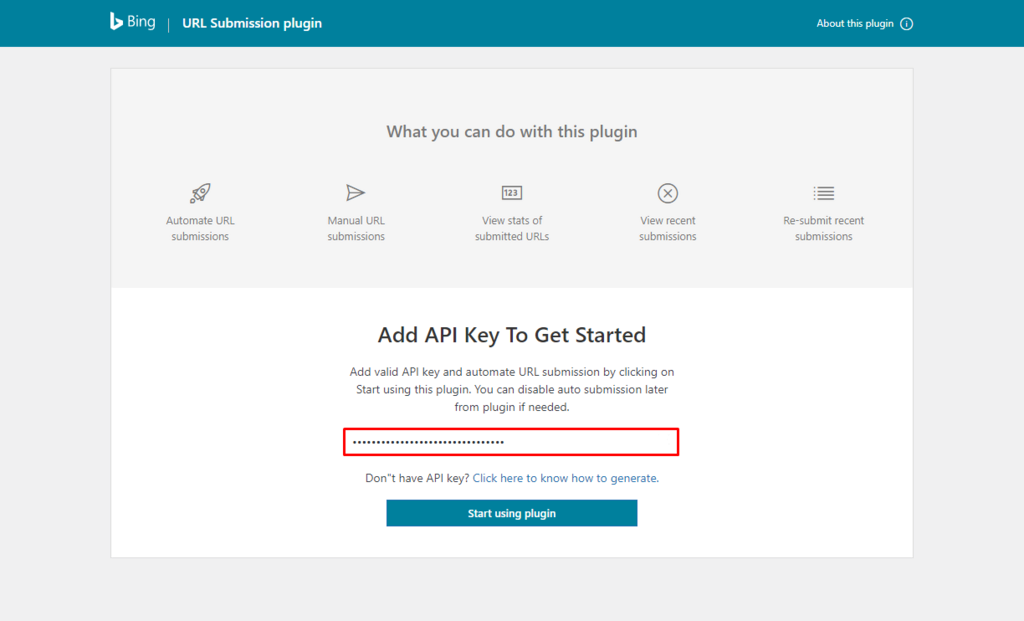 menambahkan api di bing webmaster tools