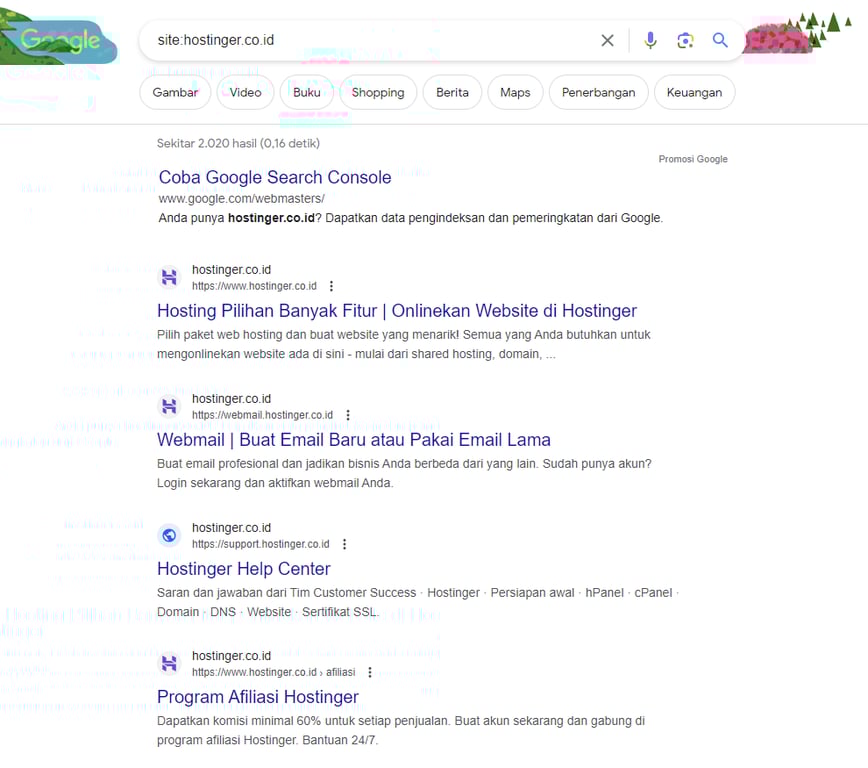 mengecek apakah website sudah terindex setelah submit url google