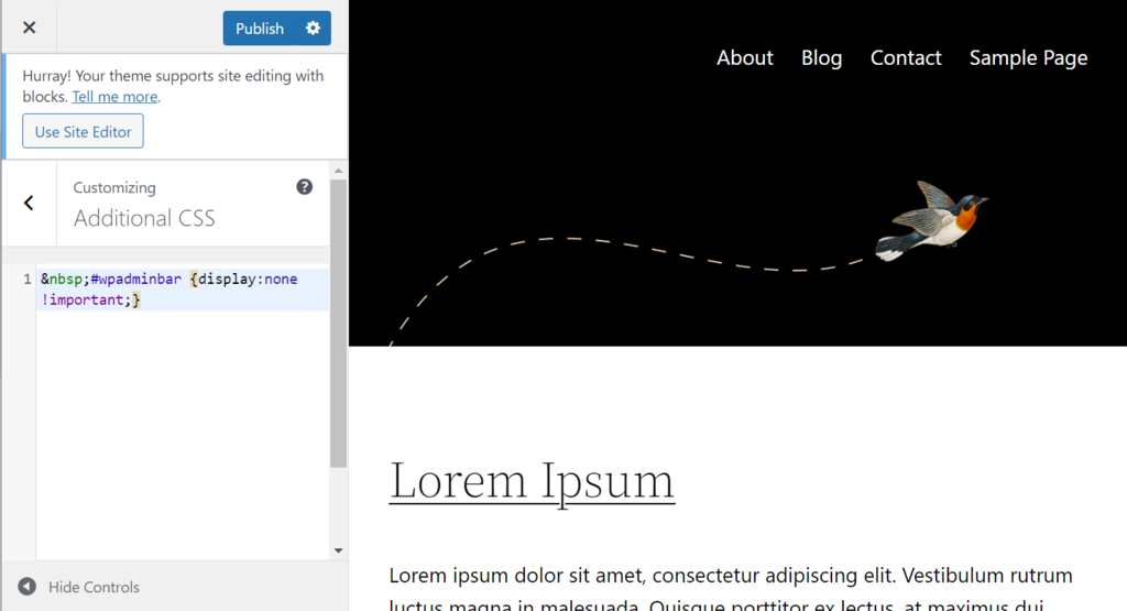 menu css tambahan di wordpress theme customizer