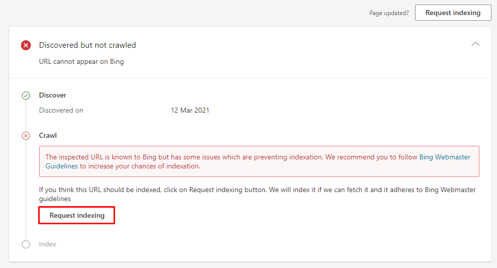 request indexing di bing webmaster tools