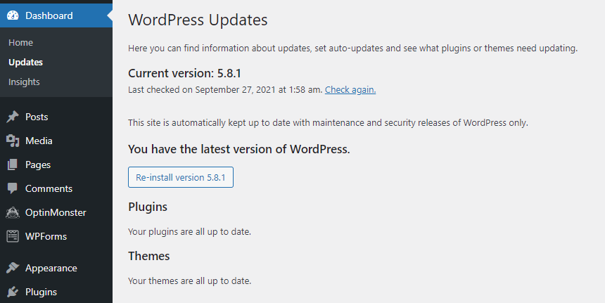 update wordpress