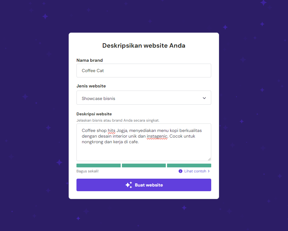 mengetikkan deskripsi di AI builder hostinger