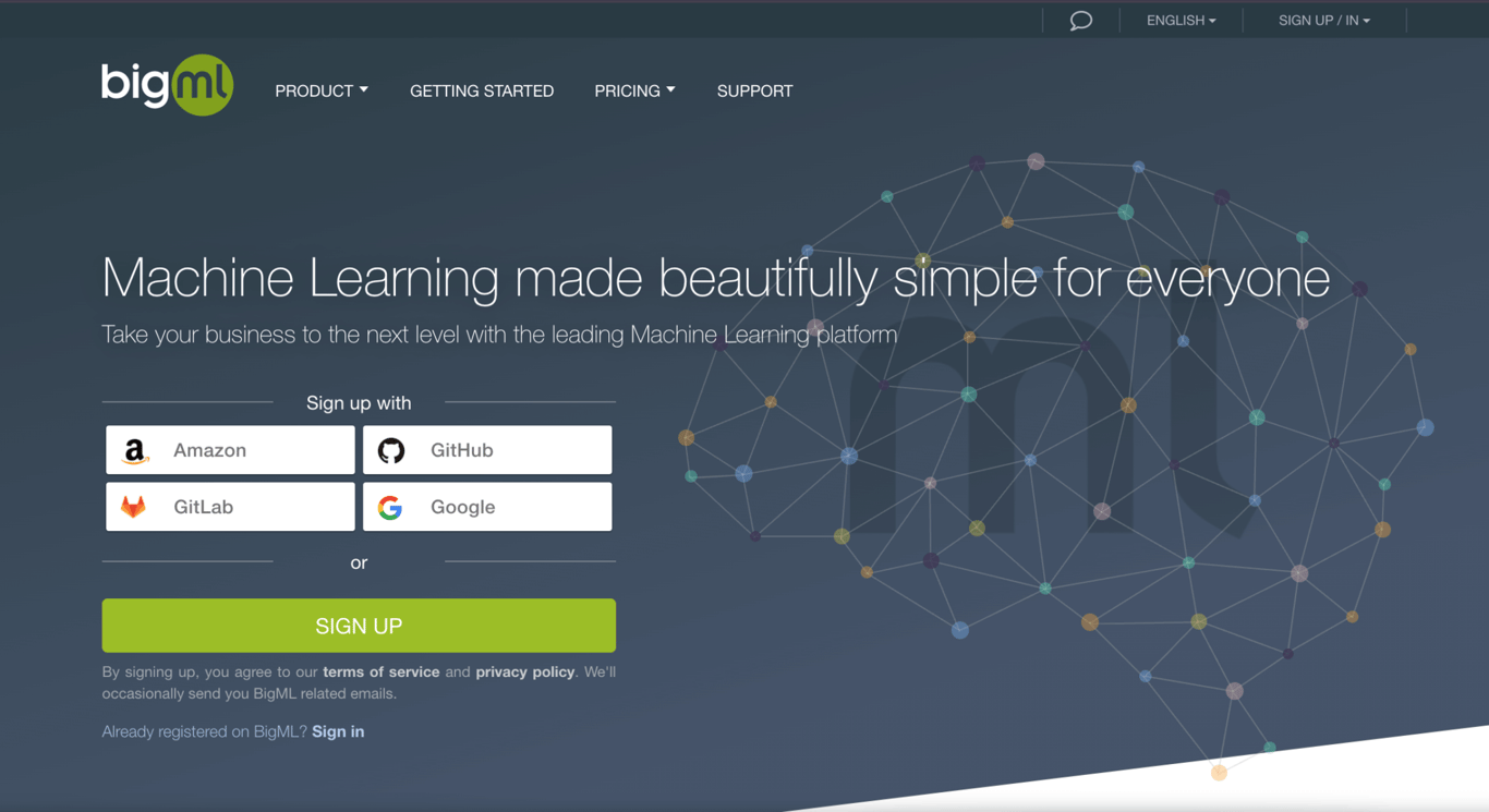 homepage bigml platform analisis data