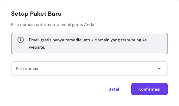 proses memilih domain untuk menggunakan email gratis hostinger di hpanel
