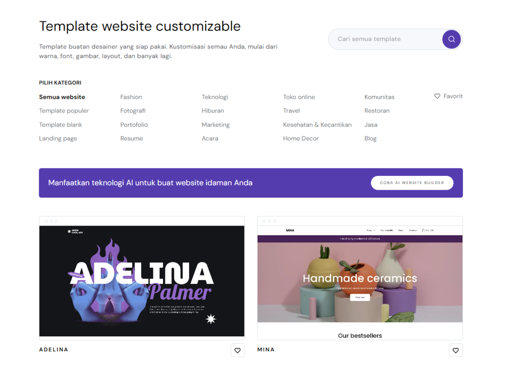 Halaman template Website Builder Hostinger