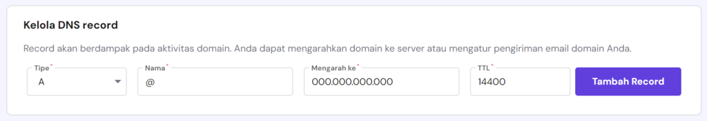 kolom untuk menambahkan a record di hpanel