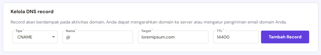 proses menambahkan cname record di hpanel