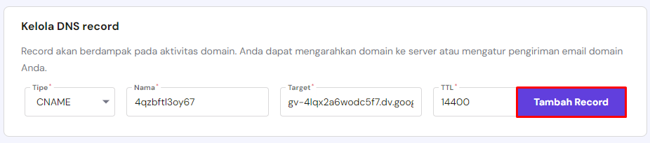 menambahkan record baru di dns zone editor