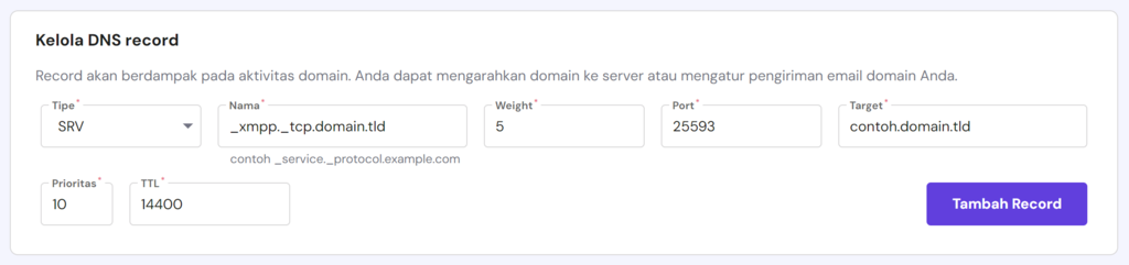 menambahkan srv record
