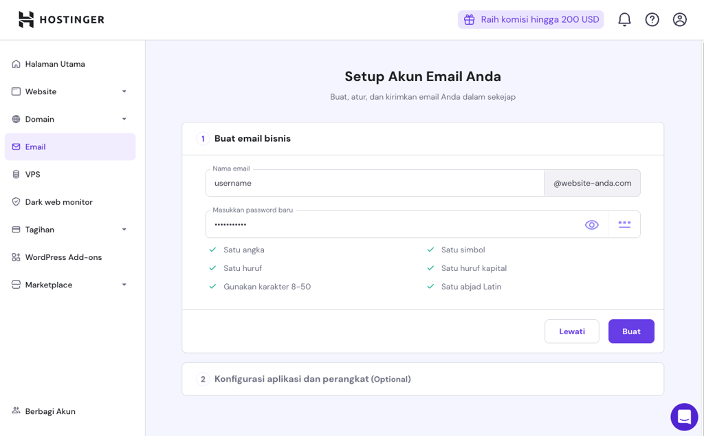 bagian penyiapan email di hpanel