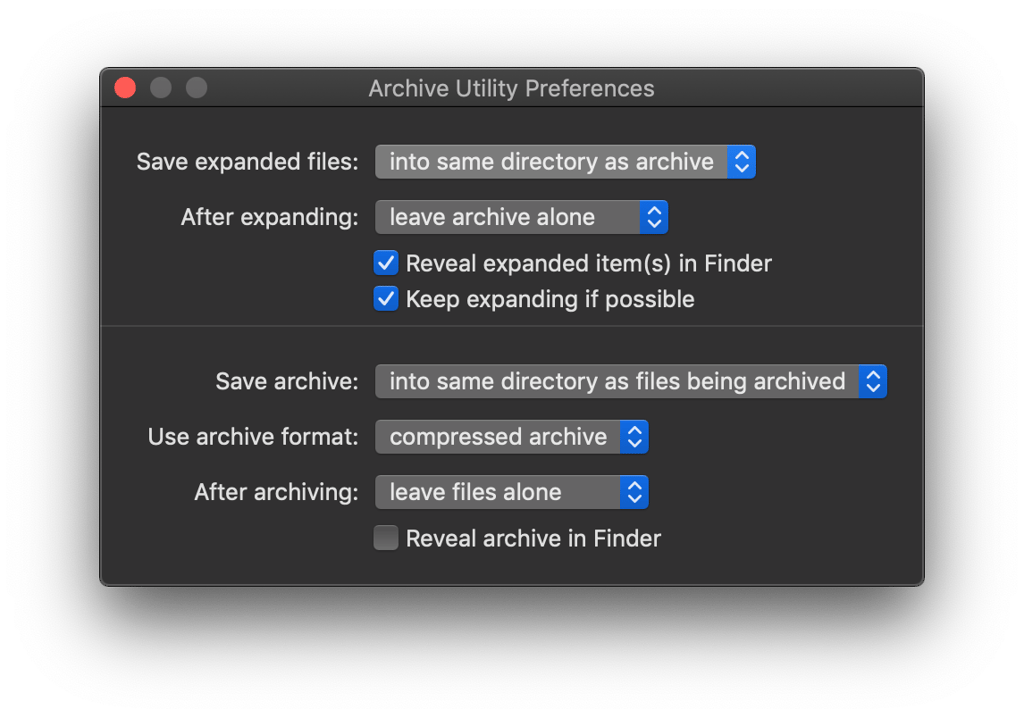 pengaturan archive utility