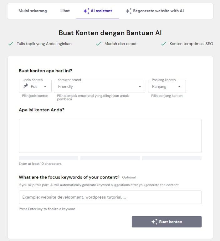 plugin ai assistant hostinger, salah satu plugin ai untuk wordpress terbaik