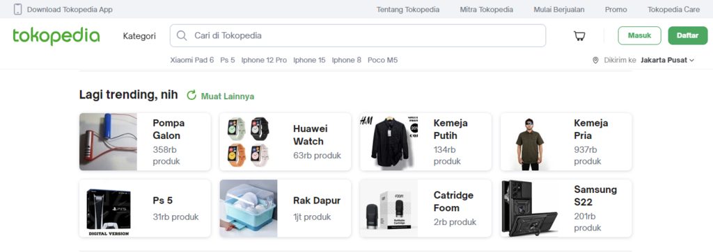 bagian produk trending di tokopedia