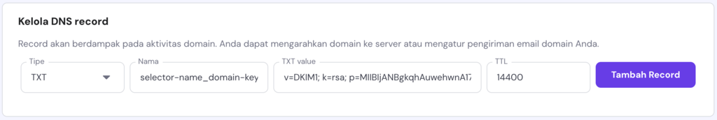 menambahkan txt record untuk dkim di dns zone editor