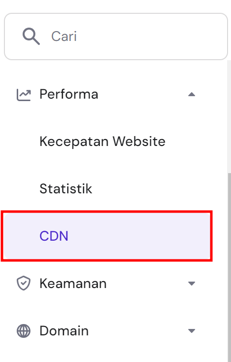 tampilan menu cdn di sidebar kiri hpanel