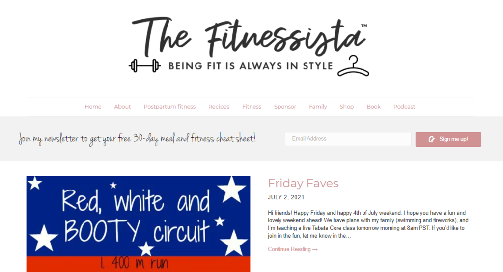 homepage the fitnessista