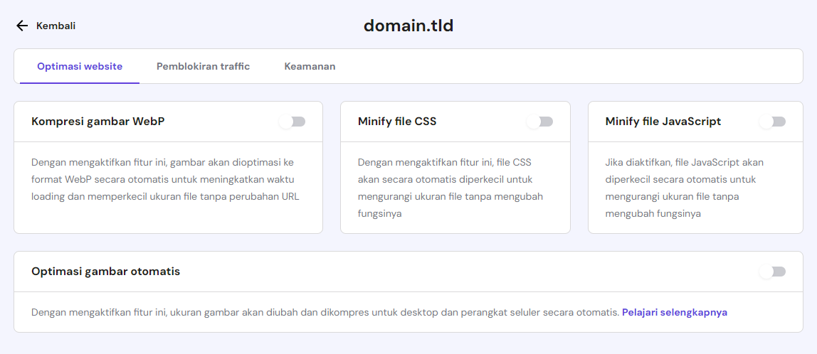 opsi optimasi website di hpanel