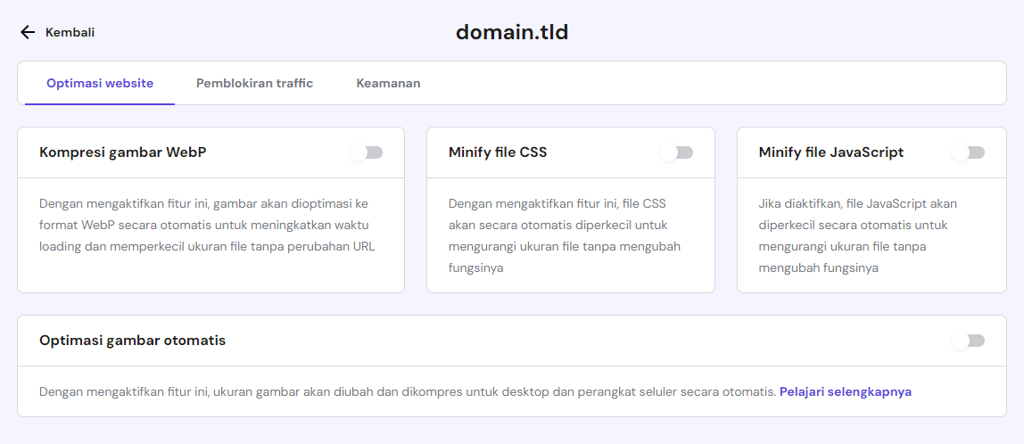 opsi optimasi website di hpanel