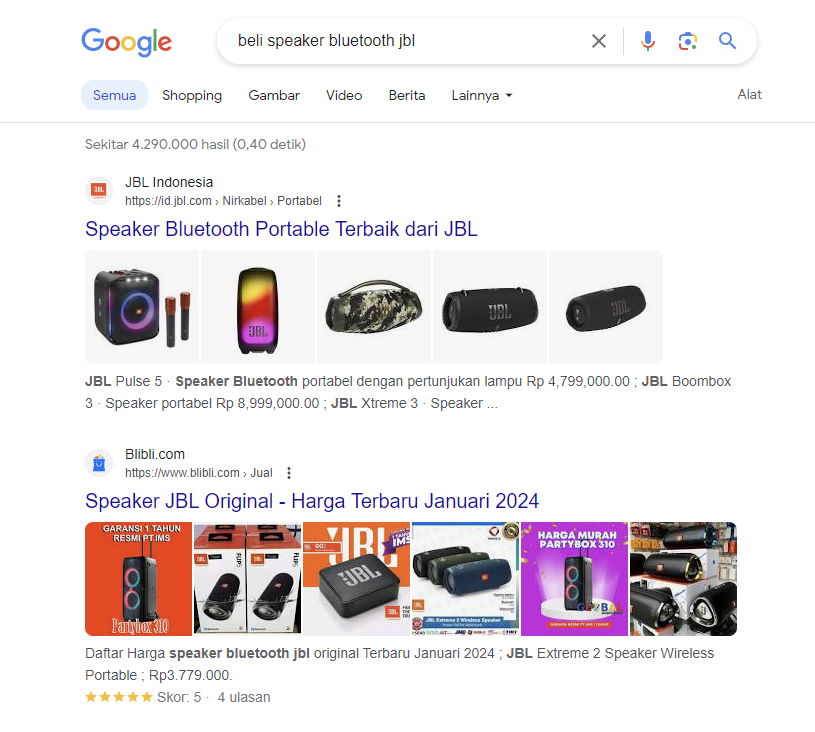 hasil dari istilah pencarian yang dimaksudkan untuk menemukan produk