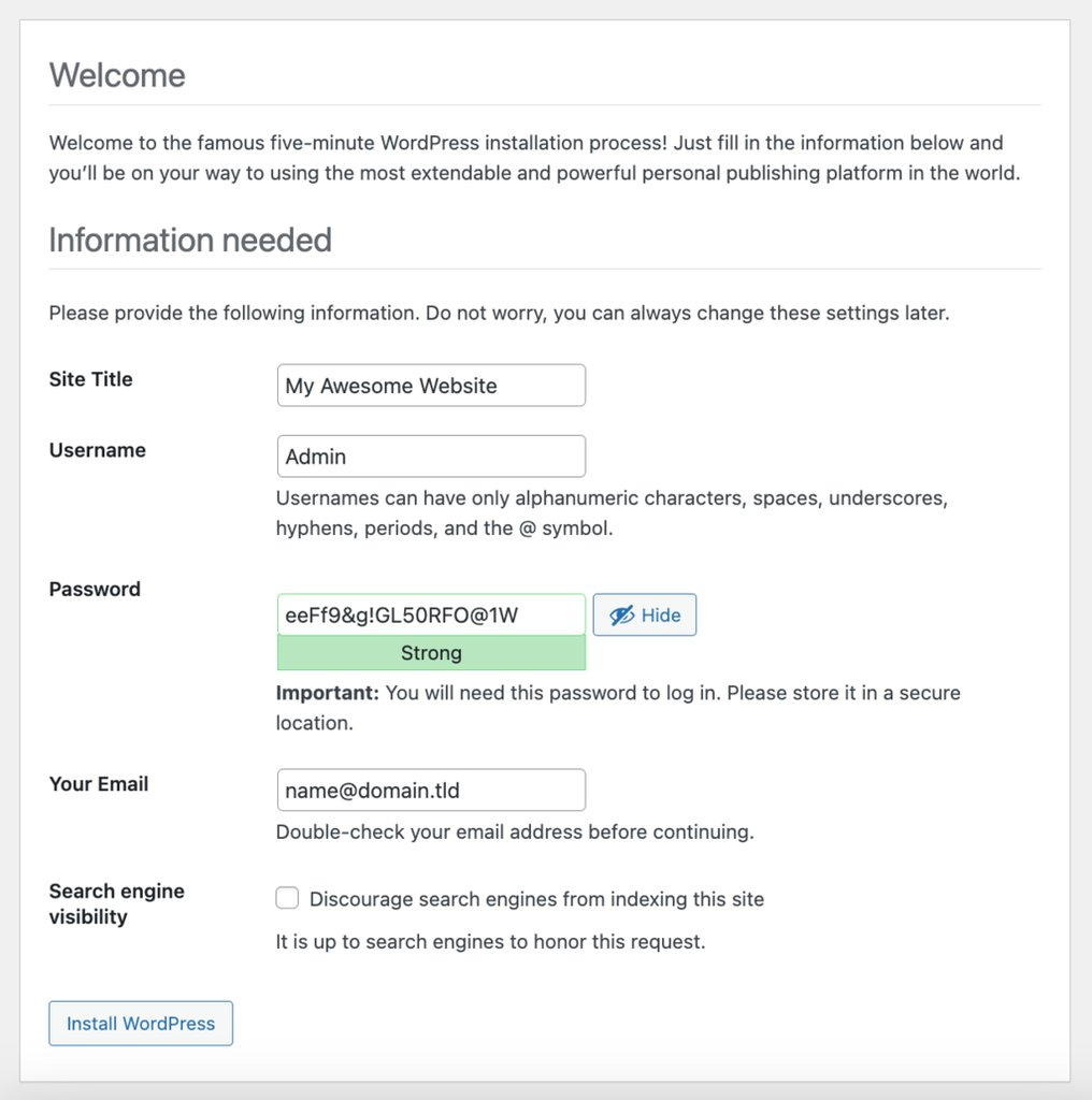 informasi user yang perlu diisi saat menginstal wordpress