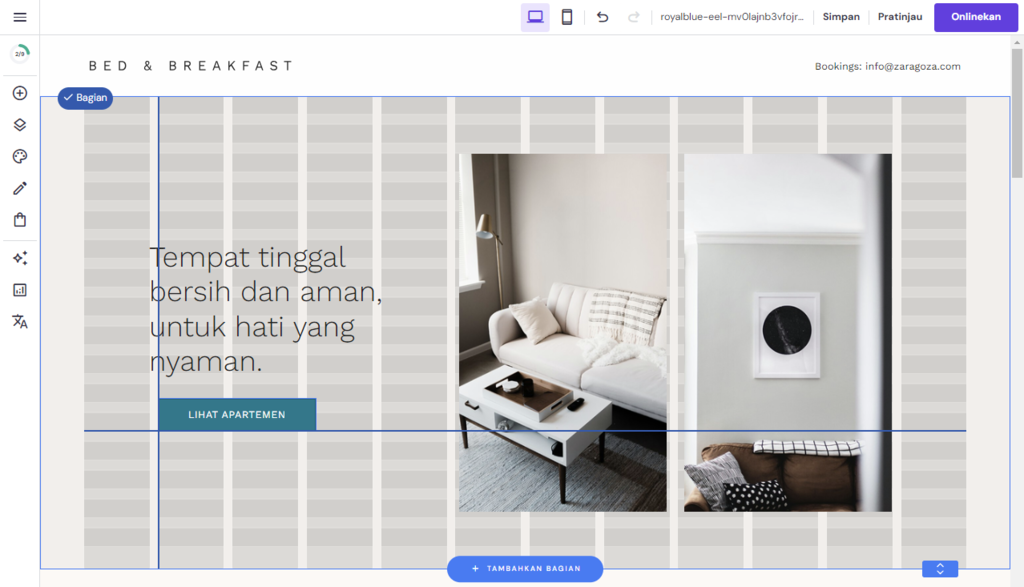 pedoman grid di editor situs Hostinger Website Builder